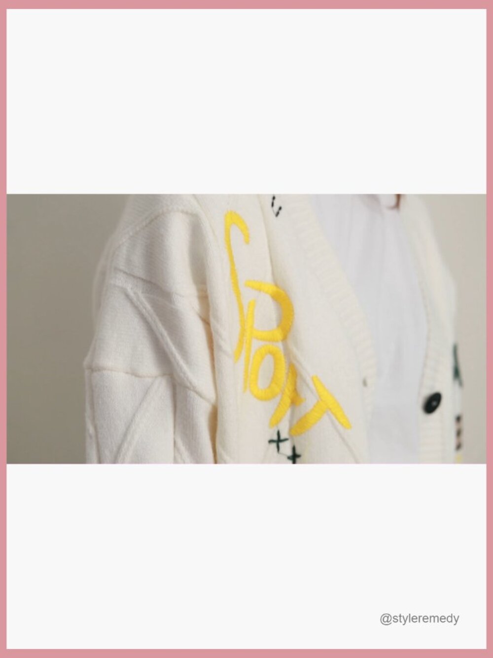 Women's Cable Knit V-Neck Button Down Embroidery Wool Blend Cardigan - Picture 7 of 7